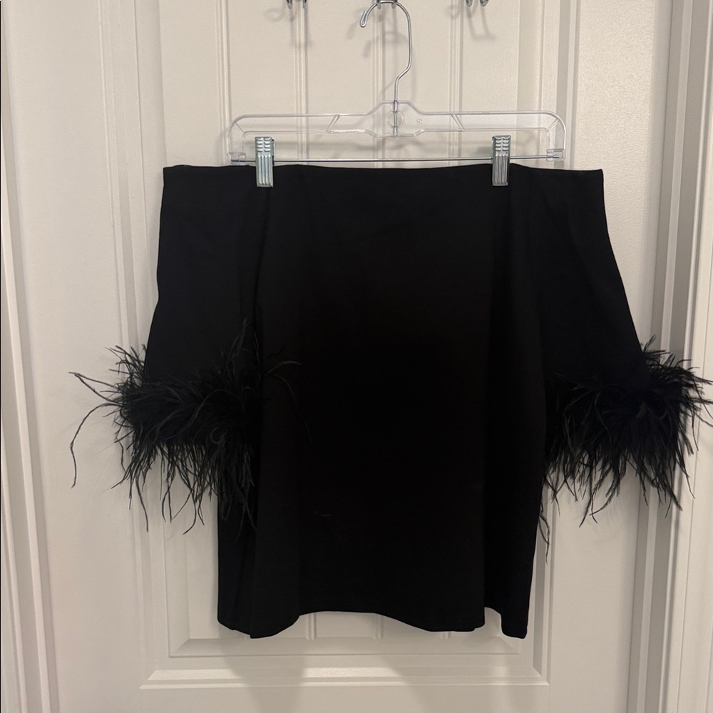 Elegant Black Feather-Trimmed Top